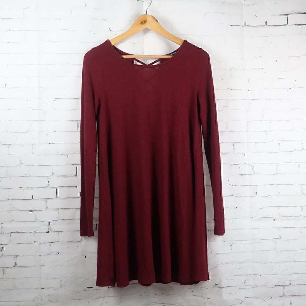 FOREVER 21 BURGUNDY LONG SLEEVE ROUND NECK SWEATER SHIFT DRESS SIZE SMALL
